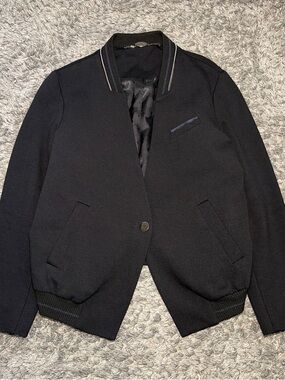 Black Bomber Jacket with Contrast Trim